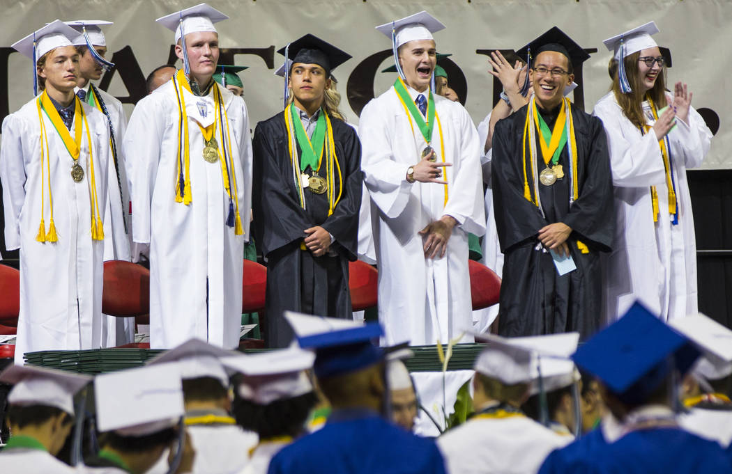 Graduating Green Valley High School valedictorians, from left, Jack Burgess, Tuff Donovan, Xavi ...