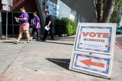 Voters walk into the Doolittle Community Center on Friday, June 8, 2018, in Las Vegas. Benjamin ...