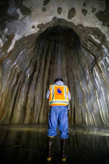 Andrew Contreras of the Southern Nevada Water Authority during a tour of SNWA's low-lake-level ...