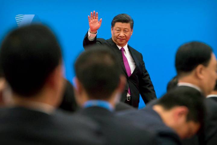 In a Saturday, April 27, 2019, file photo, Chinese President Xi Jinping waves as he leaves afte ...