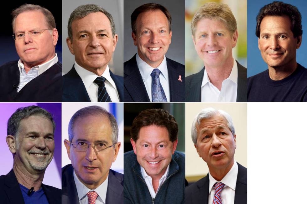 This photo combination shows the highest-paid CEOs at big U.S. companies for 2018, as calculate ...