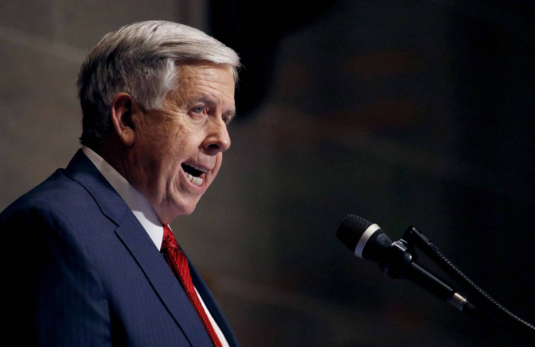 In this Jan. 16, 2019, file photo, Missouri Gov. Mike Parson delivers his State of the State ad ...