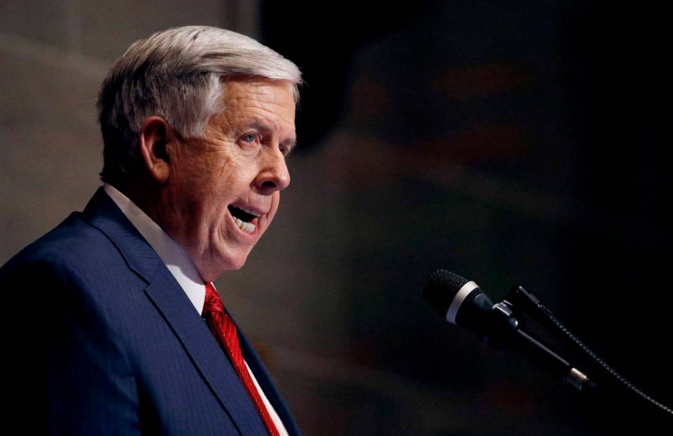 In this Jan. 16, 2019, file photo, Missouri Gov. Mike Parson delivers his State of the State ad ...