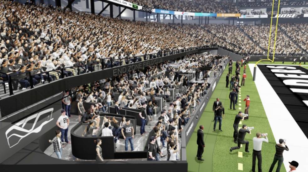 A rendering of the north end zone field-level club announced this week to the Las Vegas stadium ...
