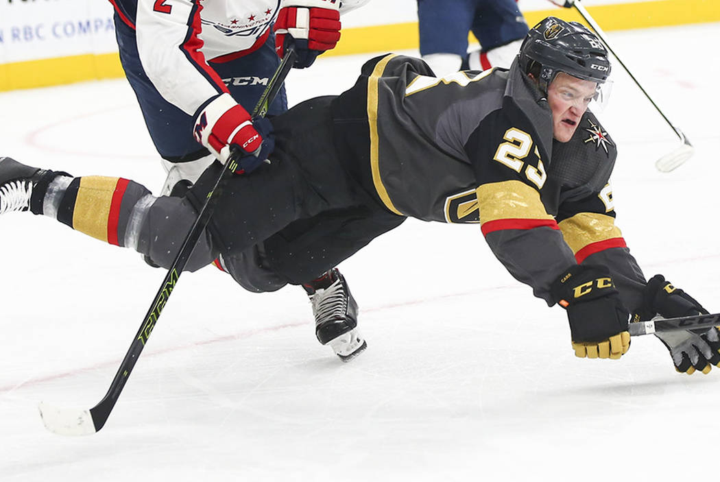 Daniel Carr plays for the Vegas Golden Knights during an NHL game in 2018. (Chase Stevens/Las V ...