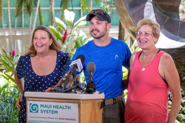 From left, Sarah Haynes, rescue lead Javier Cantellops, and Julia Eller, mother of Amanda Eller ...