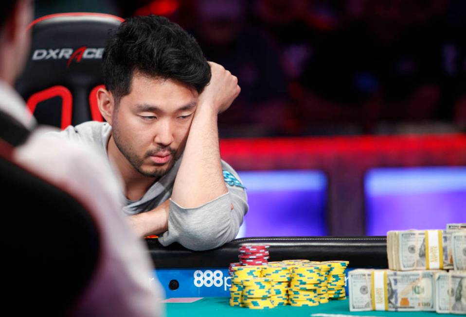 John Cynn on day three of the main event final table at the World Series of Poker tournament at ...