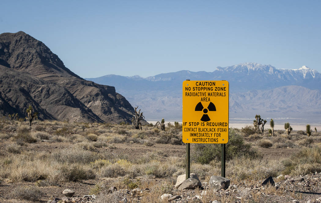 A sign warns of radioactive materials from depleted uranium shells at the Nevada Test and Train ...