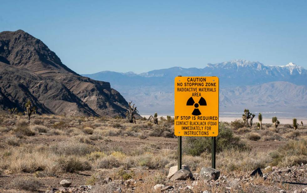 A sign warns of radioactive materials from depleted uranium shells at the Nevada Test and Train ...