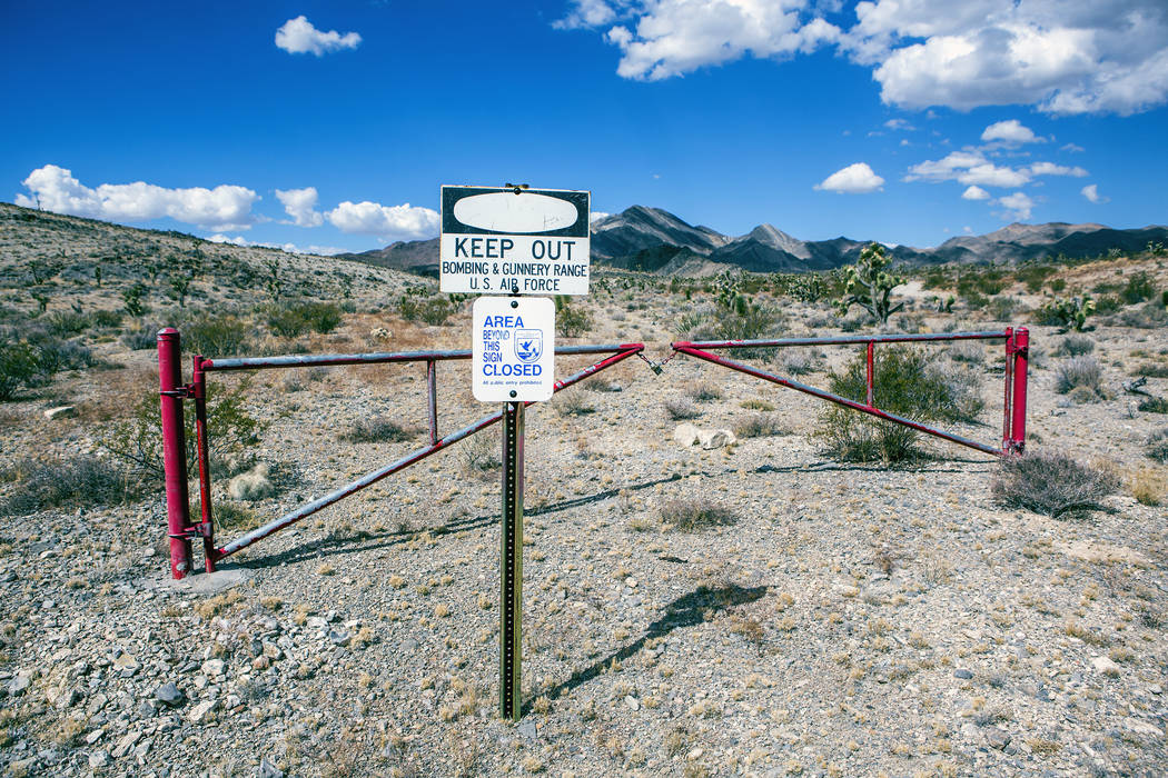 A sign is posted in the Desert National Wildlife Refuge warning travelers not to trespass on th ...