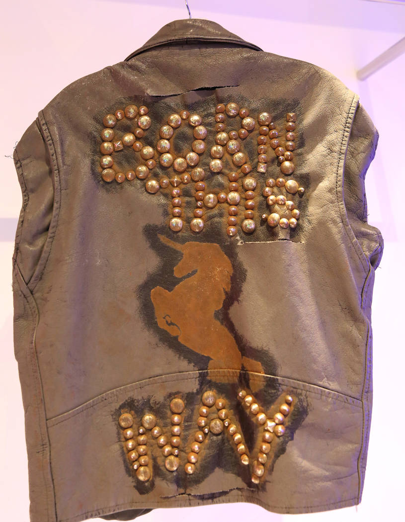 Custom "Born This Way" leather jacket worn by Lady Gaga is displayed at Haus of Gaga ...