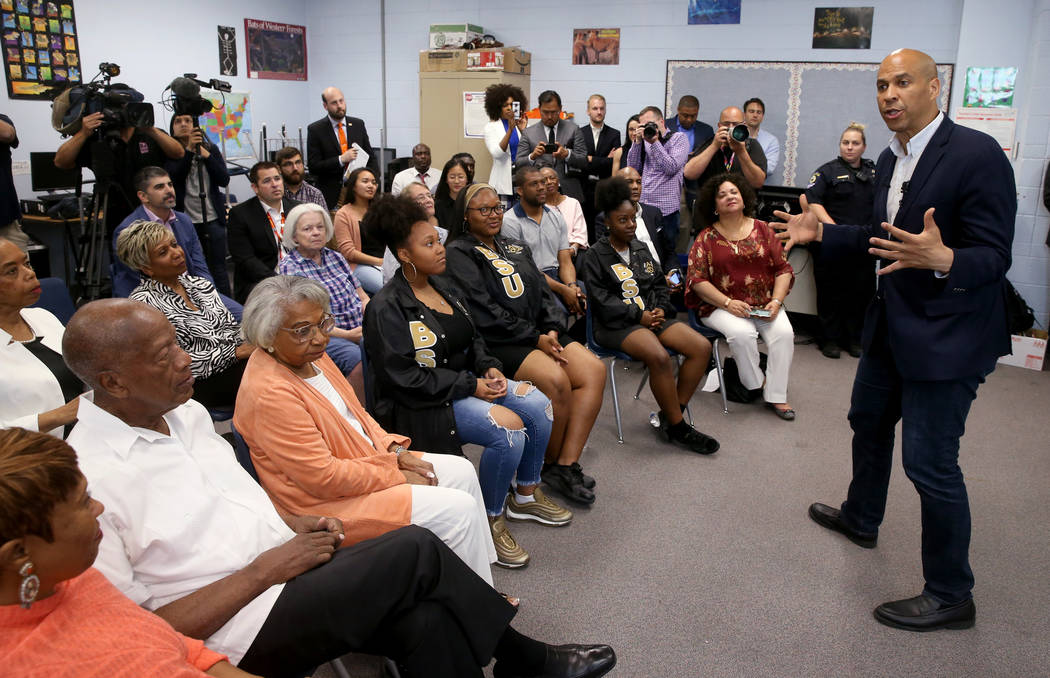 Presidential hopeful Sen. Cory Booker, D-N.J., speaks during Student Conversation with Cory hos ...