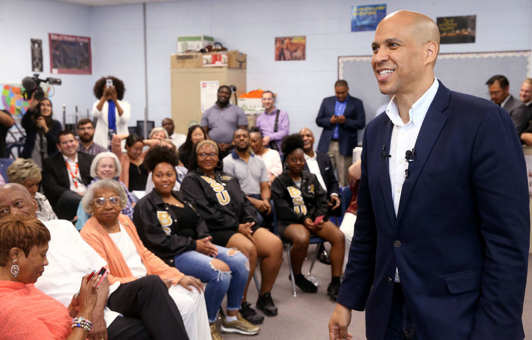 Presidential hopeful Sen. Cory Booker, D-N.J., speaks during Student Conversation with Cory hos ...