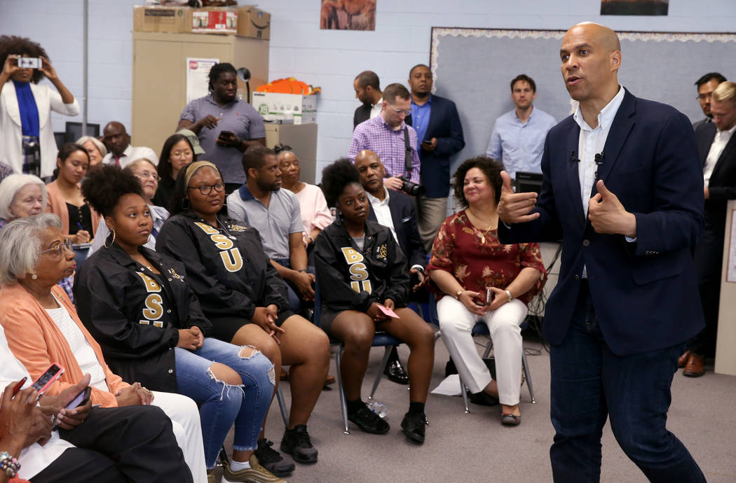 Presidential hopeful Sen. Cory Booker, D-N.J., speaks during Student Conversation with Cory hos ...