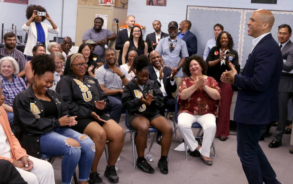 Presidential hopeful Sen. Cory Booker, D-N.J., speaks during Student Conversation with Cory hos ...