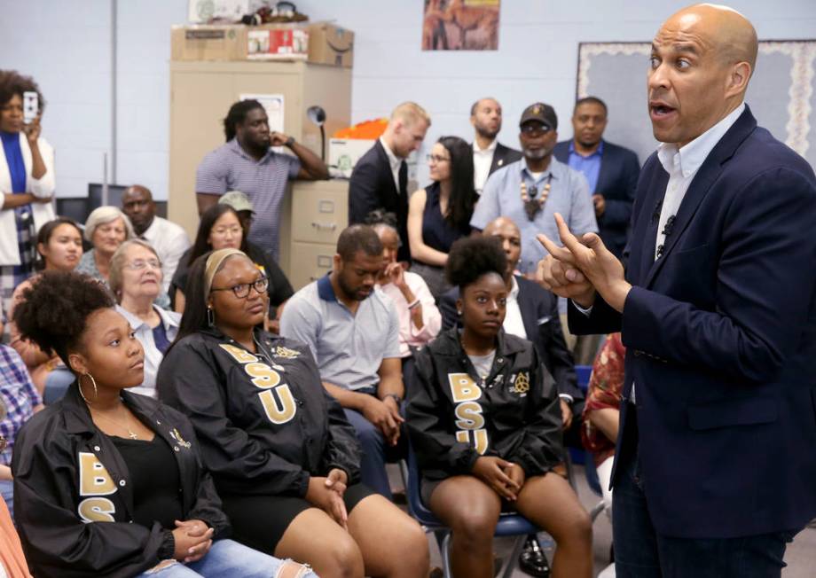 Presidential hopeful Sen. Cory Booker, D-N.J., speaks during Student Conversation with Cory hos ...