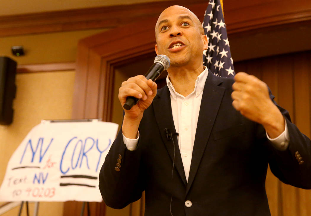 Presidential hopeful Sen. Cory Booker, D-N.J., speaks during a meet-and-greet at the Anthem Cen ...