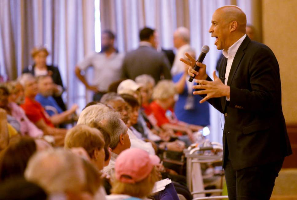 Presidential hopeful Sen. Cory Booker, D-N.J., speaks during a meet-and-greet at the Anthem Cen ...