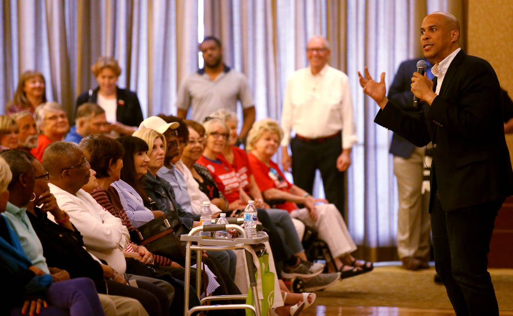 Presidential hopeful Sen. Cory Booker, D-N.J., speaks during a meet-and-greet at the Anthem Cen ...