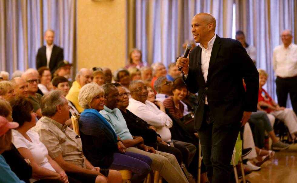 Presidential hopeful Sen. Cory Booker, D-N.J., speaks during a meet-and-greet at the Anthem Cen ...