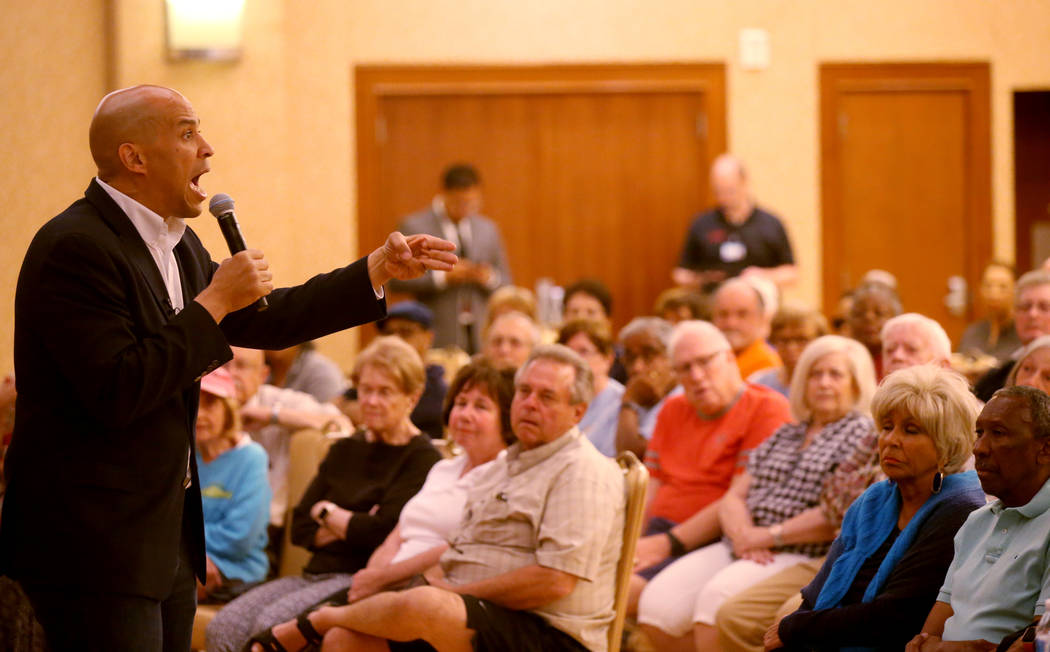 Presidential hopeful Sen. Cory Booker, D-N.J., speaks during a meet-and-greet at the Anthem Cen ...