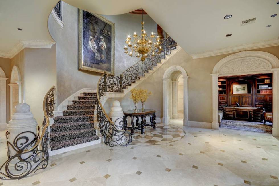 The mansion at 9508 Kings Gate Court in Las Vegas, seen here, has a rental price of $29,995 per ...