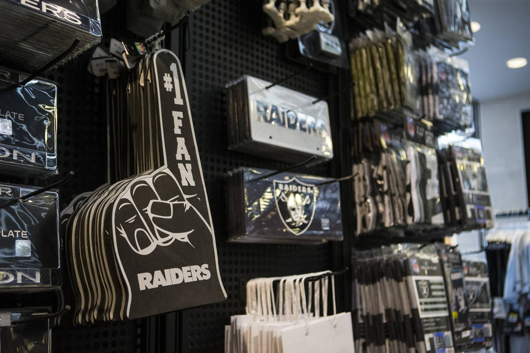 A variety of Raiders apparel at The Raider Image store at the Galleria at Sunset mall in Hender ...