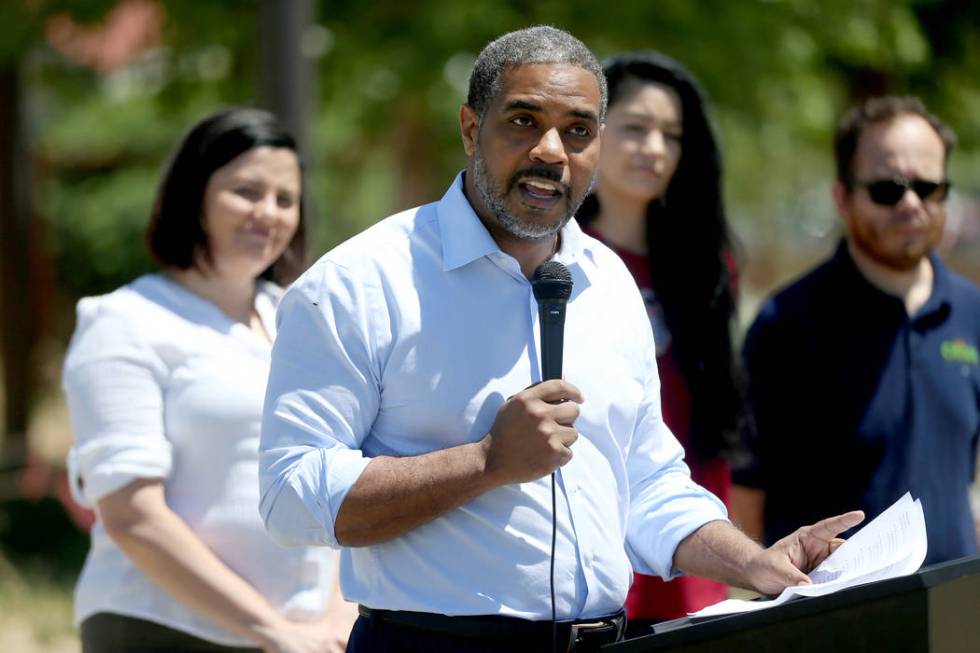 U.S. Rep. Steven Horsford, D-Nev., speaks during a press conference on the Land and Water Conse ...