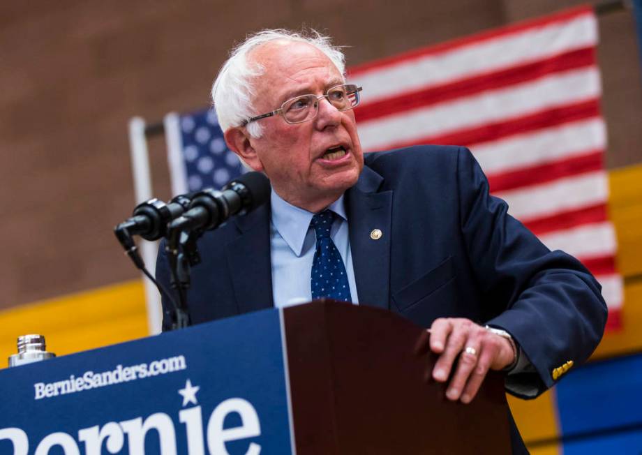 Democratic presidential candidate Sen. Bernie Sanders, I-Vt., speaks during a town hall event a ...