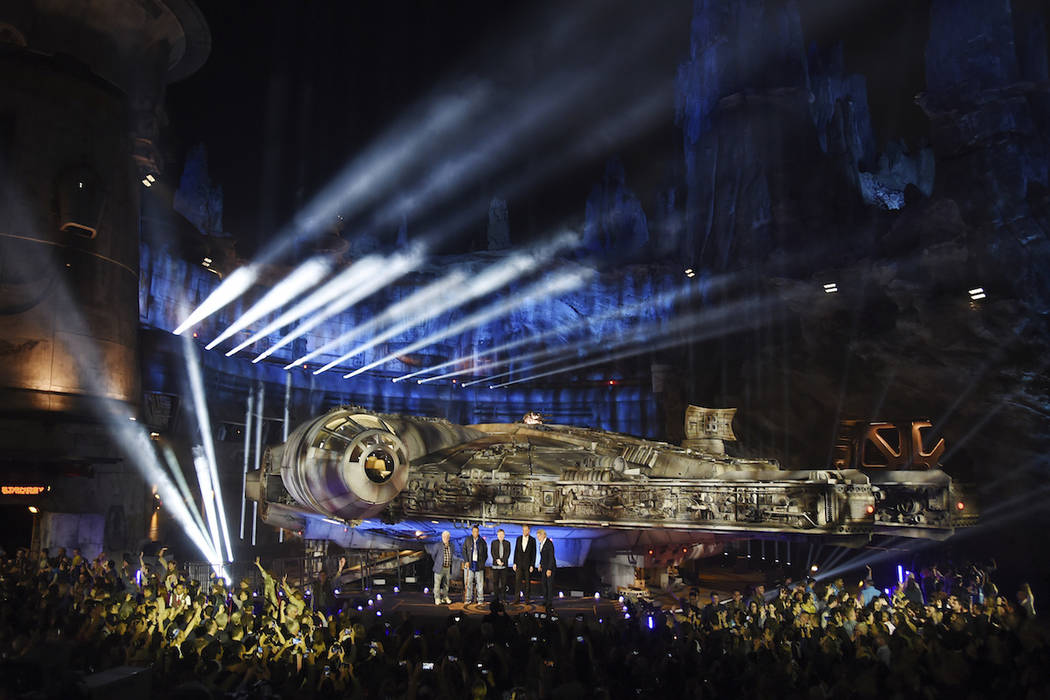 The Millennium Falcon starship is pictured onstage during a dedication ceremony for the new Sta ...