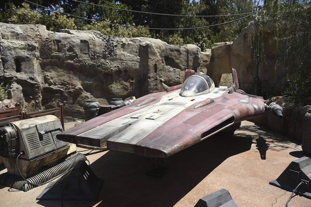 An A-wing interceptor starfighter is displayed during the Star Wars: Galaxy's Edge Media Previe ...