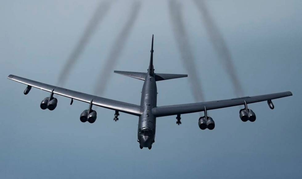 In this Tuesday, May 21, 2019 photo, provided by the U.S. Air Force, a U.S. B-52H Stratofortres ...