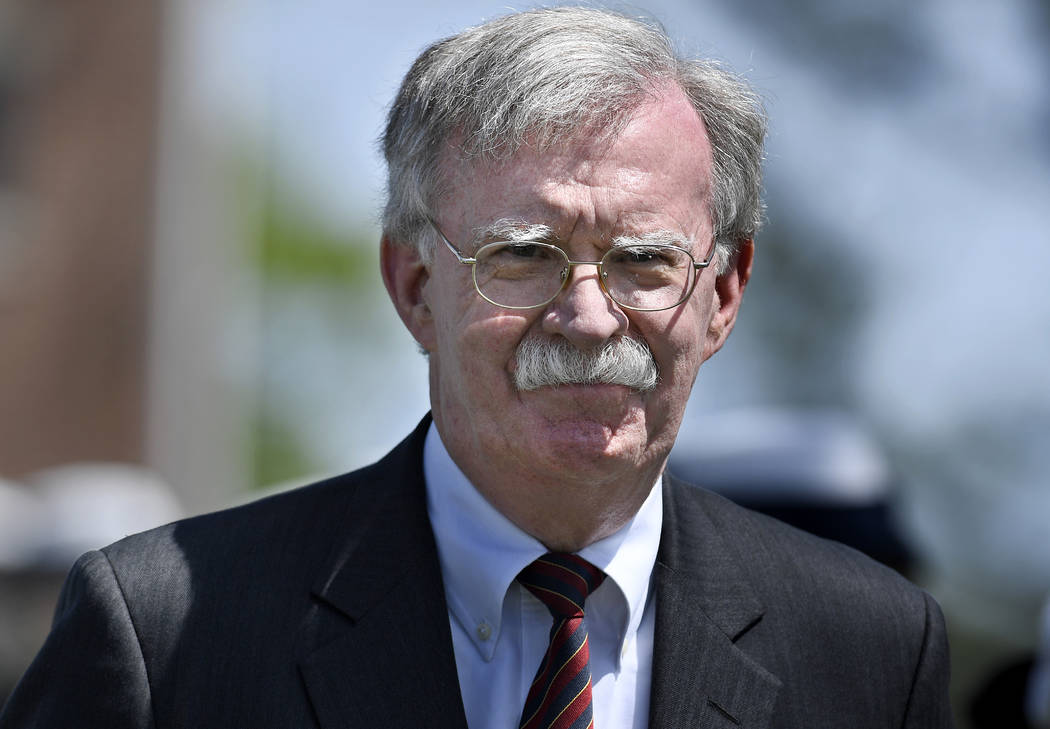 National Security Adviser John Bolton arrives to speak at the commencement for the United State ...