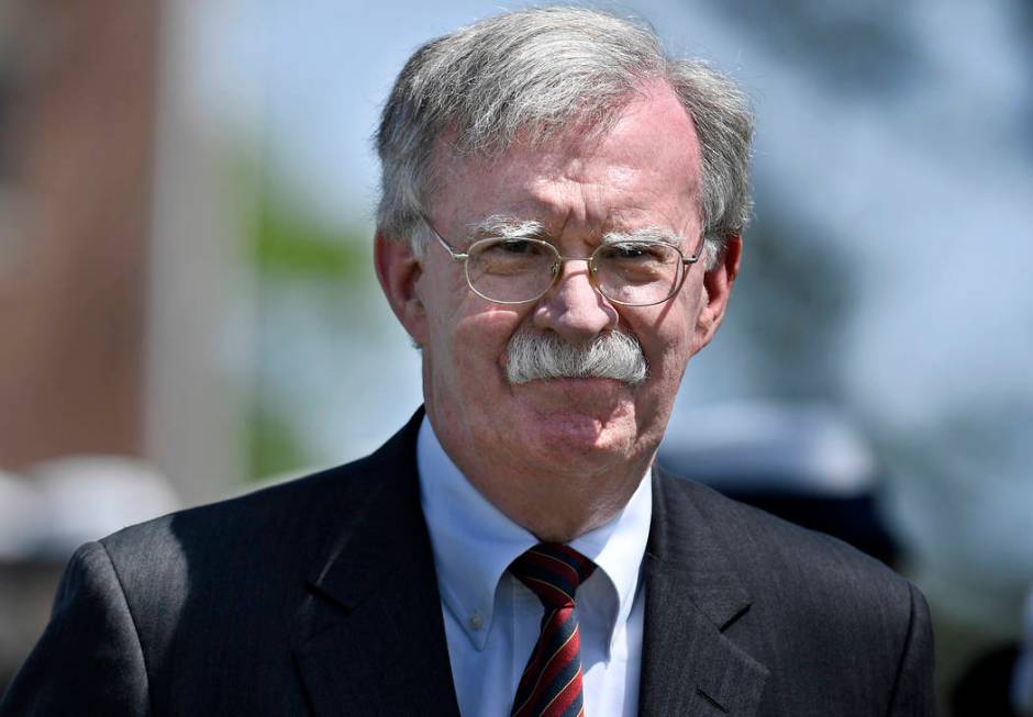 National Security Adviser John Bolton arrives to speak at the commencement for the United State ...