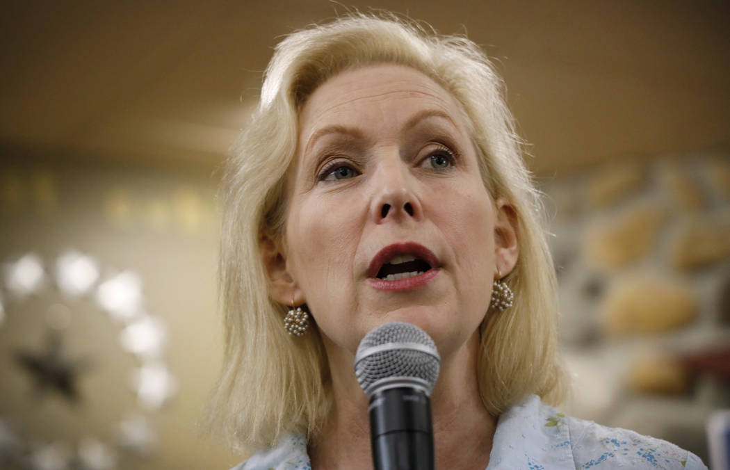 Democratic presidential candidate Sen. Kirsten Gillibrand speaks to local residents at a coffee ...