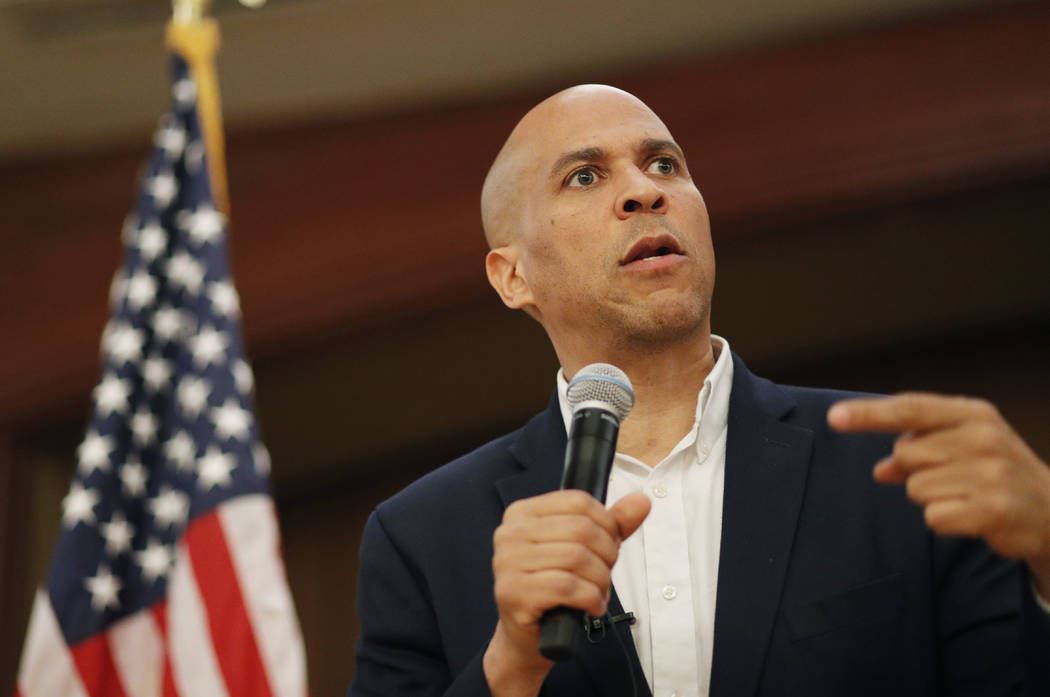 Democratic presidential candidate Sen. Cory Booker speaks at a campaign event Tuesday, May 28, ...