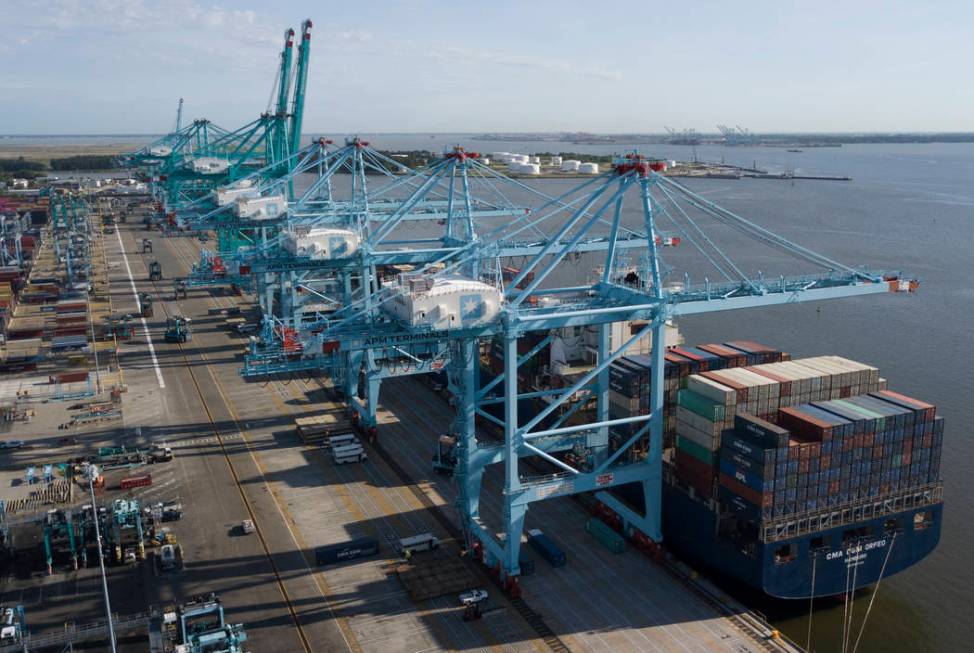 A container ship is unloaded May 10, 2019, at the Virginia International Gateway terminal in No ...