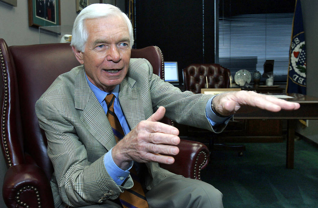 U.S. Sen. Thad Cochran, R-Miss., speaks Aug. 24, 2005, to a reporter in Jackson, Miss. Cochran, ...