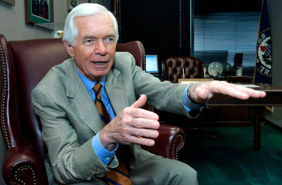 U.S. Sen. Thad Cochran, R-Miss., speaks Aug. 24, 2005, to a reporter in Jackson, Miss. Cochran, ...