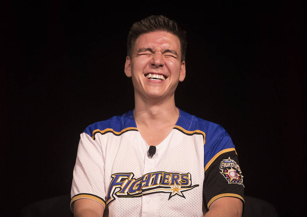 “Jeopardy!” champion James Holzhauer shares a laugh with the crowd during a seminar at the ...