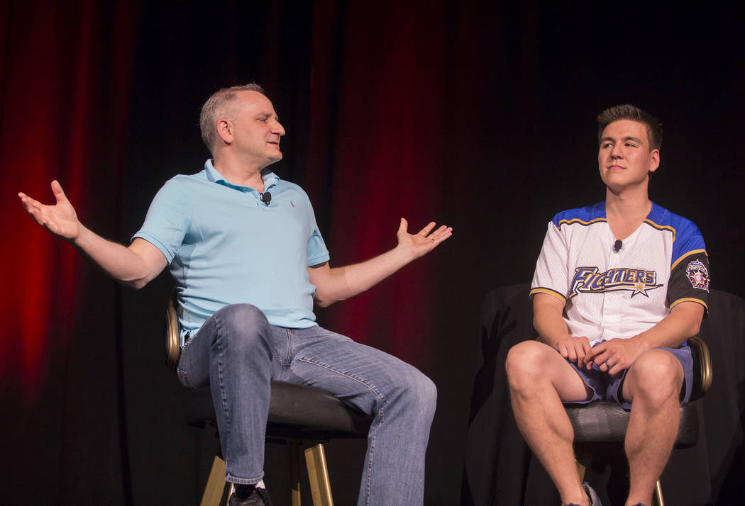 Andy Bloch, left, former member of the MIT blackjack team, and “Jeopardy!” champion James H ...