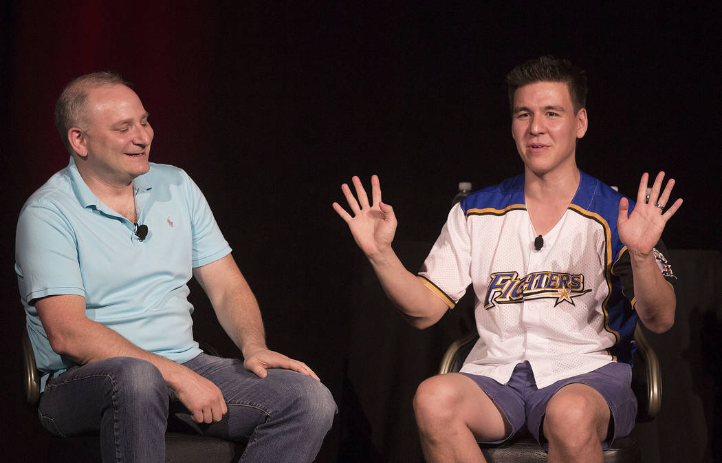 Andy Bloch, left, former member of the MIT blackjack team, and “Jeopardy!” champion James H ...