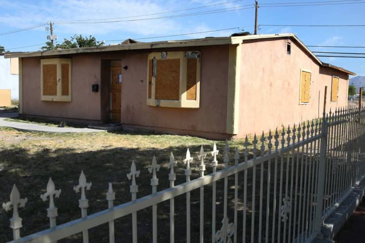 A boarded-up, foreclosed house at 600 Kasper Ave., photographed on Friday, May 31, 2019, in Las ...