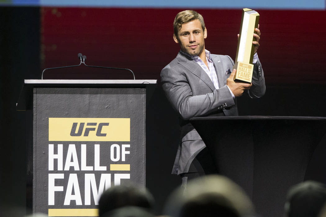 Urijah Faber is inducted to the 2017 UFC Hall Of Fame during a ceremony at the Park Theater ins ...