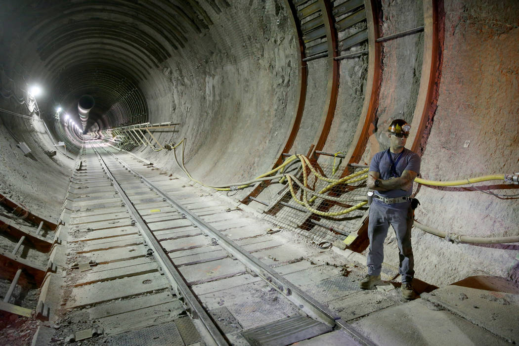 Inside the south portal to a five mile tunnel in Yucca Mountain 90 miles northwest of Las Vegas ...