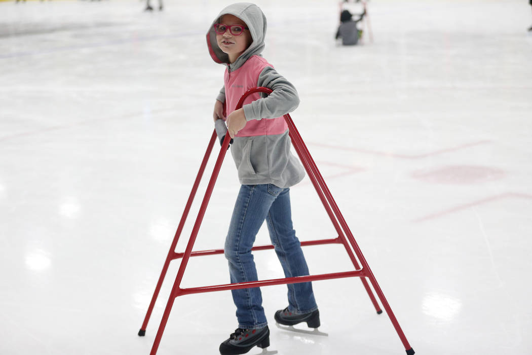 Rura Domineck, 7, of Las Vegas, during the Jake Kielb's Hockey Foundation open skate session at ...