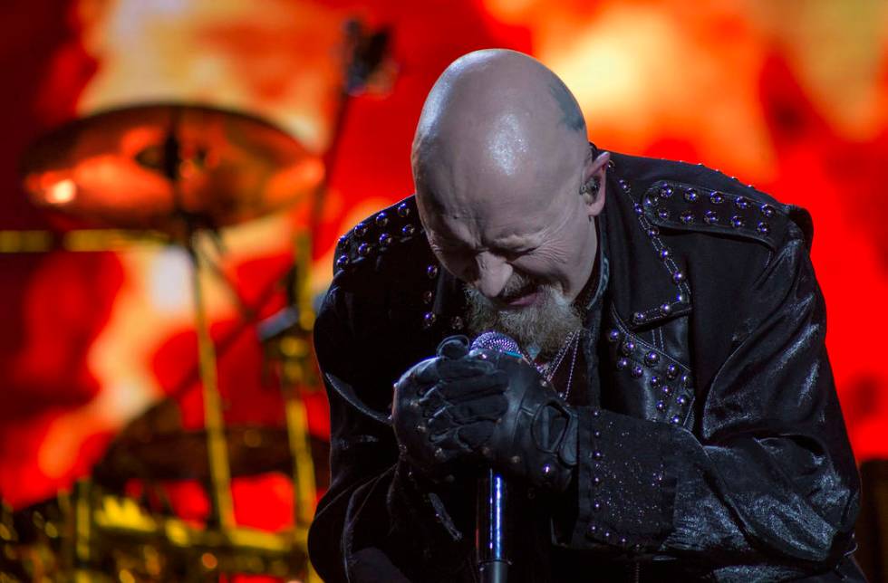 Rob Halford, vocalist of heavy metal band Judas Priest, performs during the Hell and Heaven mus ...