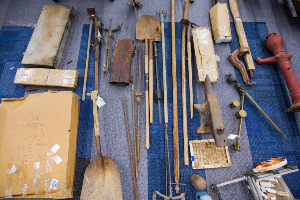 A variety of tools and other items, from Walking Box Ranch in Searchlight, at UNLV's Paradise c ...