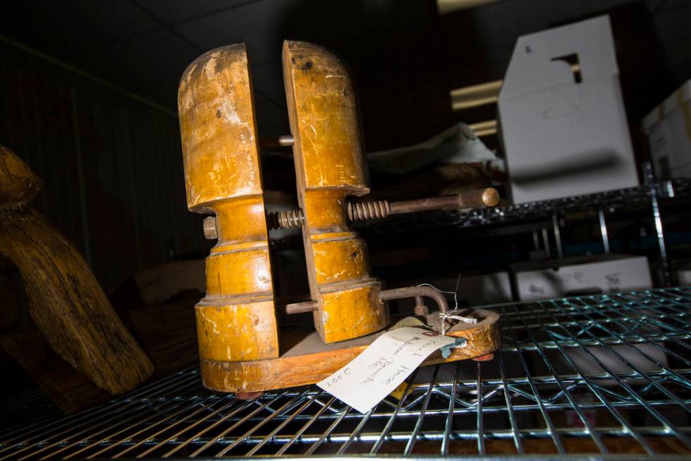 A hat making apparatus, from Walking Box Ranch in Searchlight, is seen at UNLV's Paradise campu ...