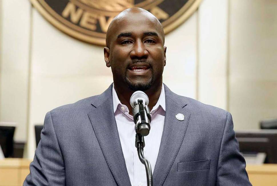 Las Vegas City Councilman Ricki Y. Barlow announces his resignation during a press conference i ...